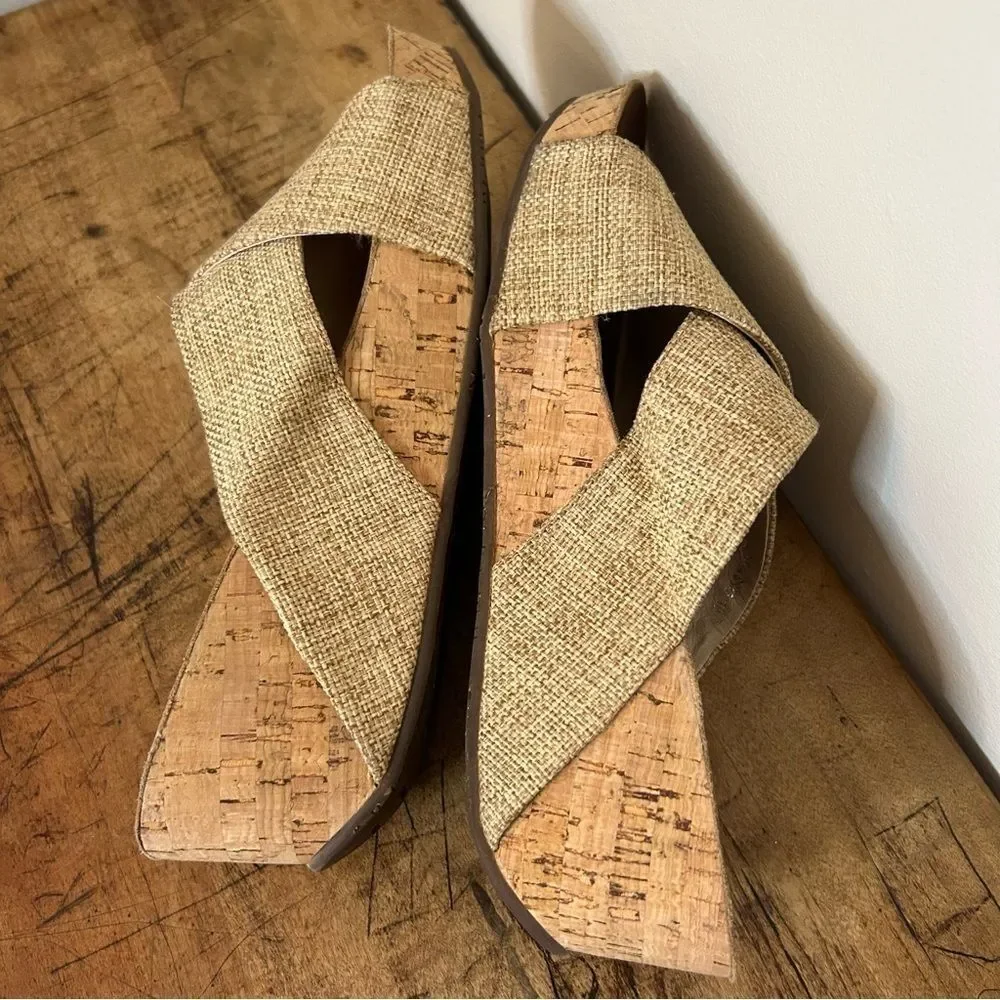 Chocolat Blu Melissa Cork Wedge Sandals Sand Cross Straps Women's 10